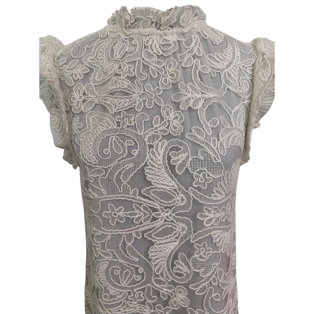 Express Womens Floral Lace Shift Dress Cream Ruffle High Neck Cap Sleeve New